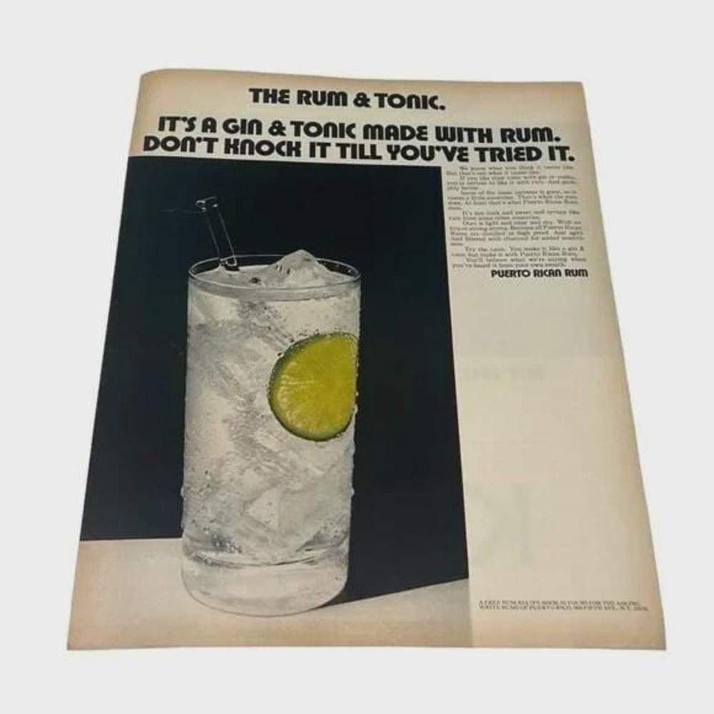 1970 Puerto Rican Rum The Rum and Tonic Original Vintage Print Ad